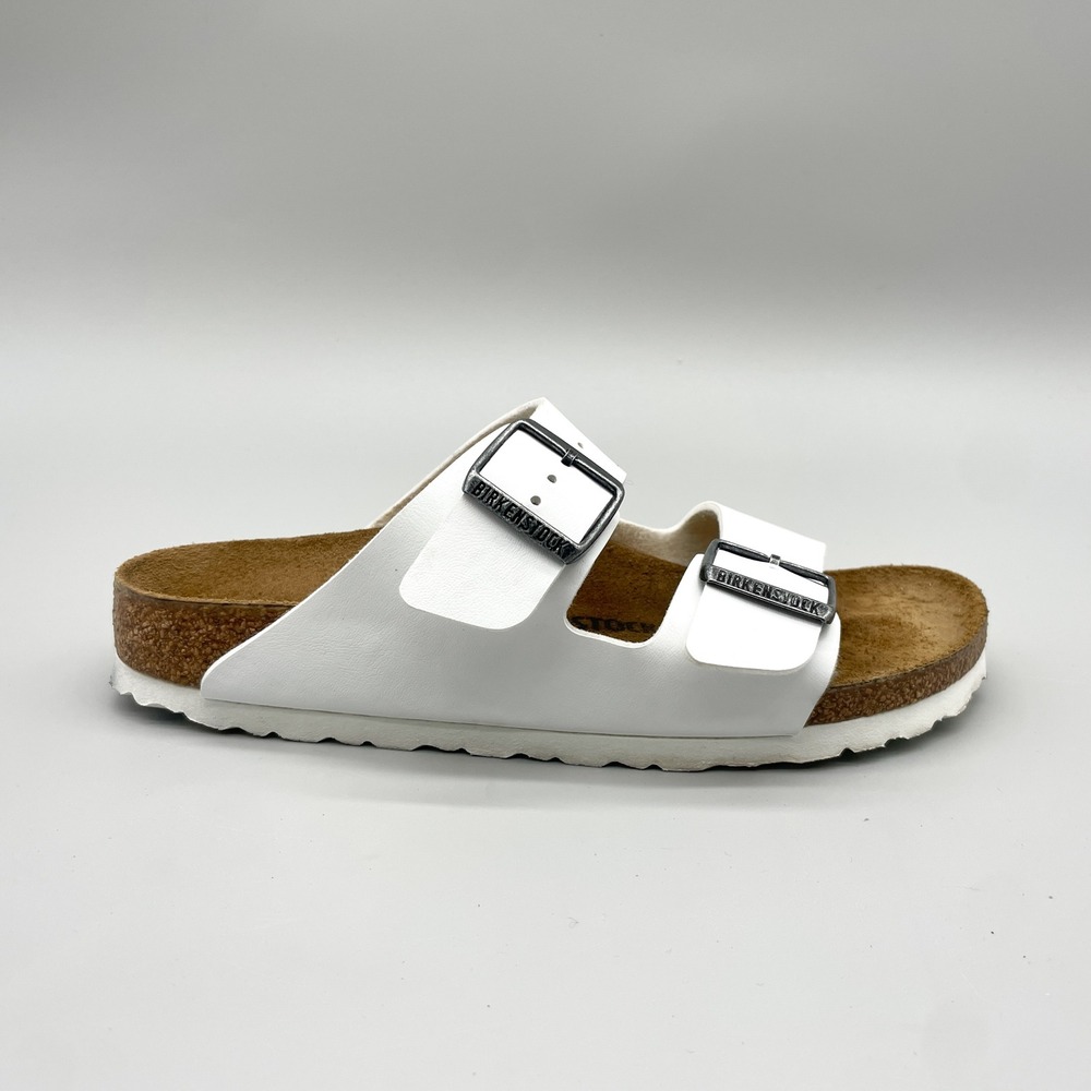 Birkenstock Arizona Womens 39 8 White Birko Flor Two Strap Sandals Slides Boho